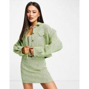 ASOS DESIGN Boucle Houndstooth 2 Pc Crop Shacket/Corset Top Sz10 Y2k Retro City‎
